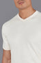 Mens Ultra Fine Cotton High V Neck Knitted T-Shirt Ecru-T-Shirt-Paul James Knitwear-S-Ecru-Urbanheer