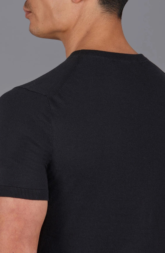 Mens Ultra Fine Cotton Knitted Pocket T-Shirt Black-T-Shirt-Paul James Knitwear-S-Black-Urbanheer
