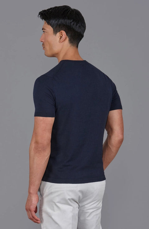 Mens Ultra Fine Cotton Knitted Pocket T-Shirt Navy-T-Shirt-Paul James Knitwear-S-Navy-Urbanheer