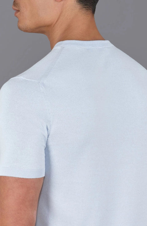 Mens Ultra Fine Cotton Knitted Pocket T-Shirt Pale Blue-T-Shirt-Paul James Knitwear-M-Pale Blue-Urbanheer