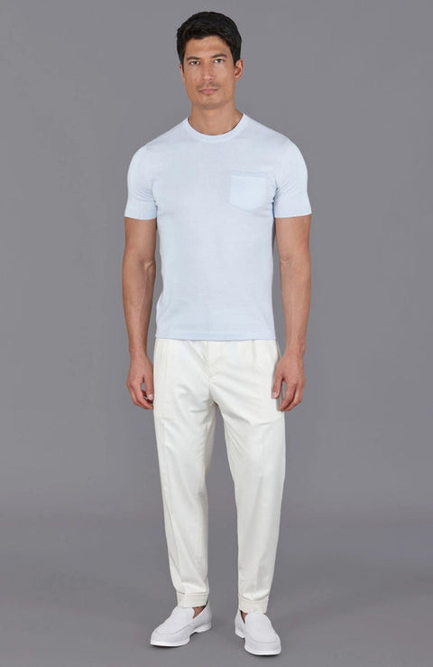 Mens Ultra Fine Cotton Knitted Pocket T-Shirt Pale Blue-T-Shirt-Paul James Knitwear-M-Pale Blue-Urbanheer