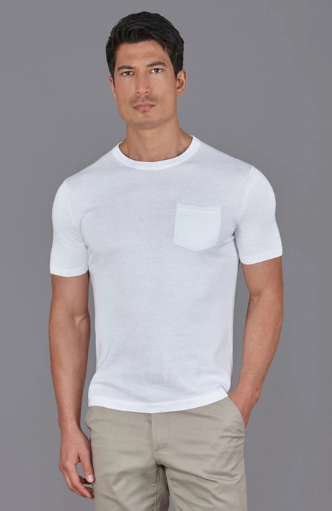 Mens Ultra Fine Cotton Knitted Pocket T-Shirt White-T-Shirt-Paul James Knitwear-S-White-Urbanheer
