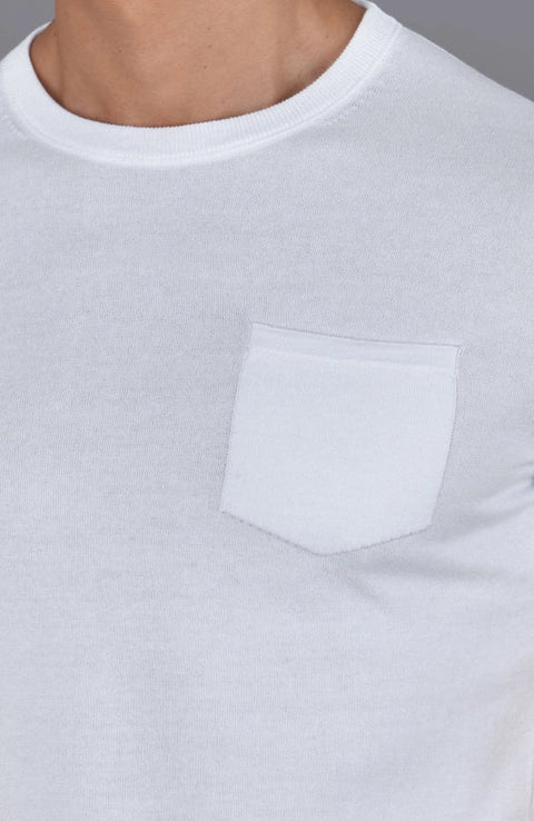 Mens Ultra Fine Cotton Knitted Pocket T-Shirt White-T-Shirt-Paul James Knitwear-S-White-Urbanheer