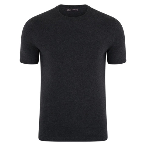 Mens Ultra Fine Cotton Knitted T-Shirt Anthracite-T-Shirt-Paul James Knitwear-XS-Anthracite-Urbanheer