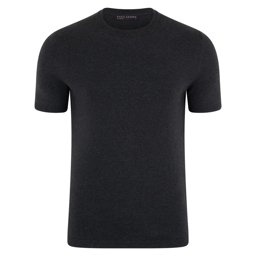 Mens Ultra Fine Cotton Knitted T-Shirt Anthracite-T-Shirt-Paul James Knitwear-XS-Anthracite-Urbanheer