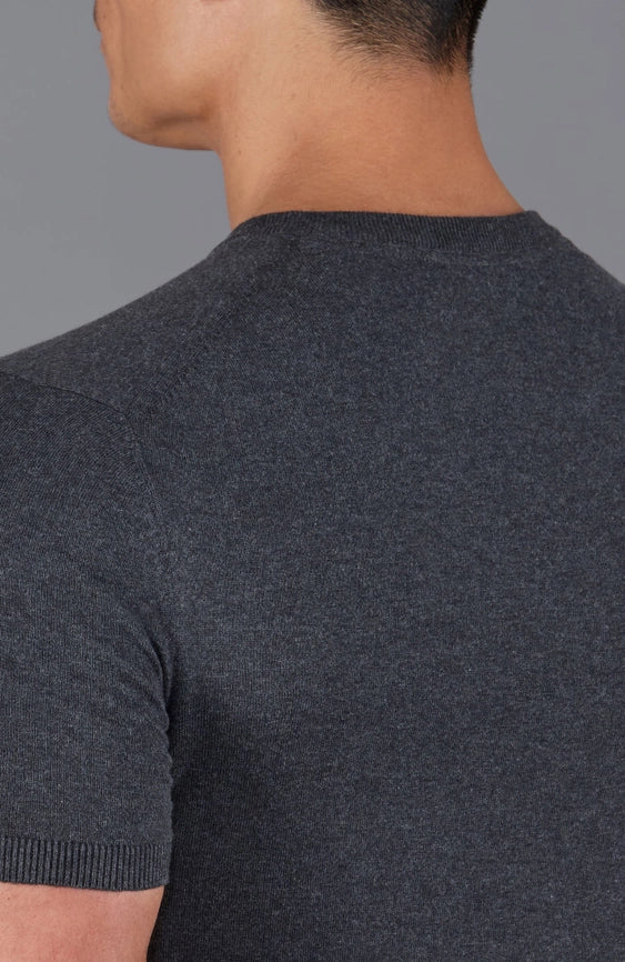 Mens Ultra Fine Cotton Knitted T-Shirt Anthracite-T-Shirt-Paul James Knitwear-XS-Anthracite-Urbanheer