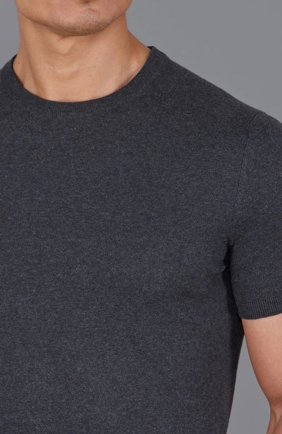 Mens Ultra Fine Cotton Knitted T-Shirt Anthracite-T-Shirt-Paul James Knitwear-XS-Anthracite-Urbanheer