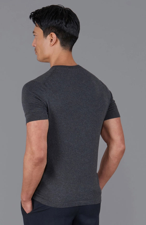 Mens Ultra Fine Cotton Knitted T-Shirt Anthracite-T-Shirt-Paul James Knitwear-XS-Anthracite-Urbanheer