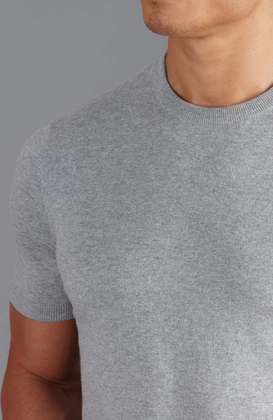 Mens Ultra Fine Cotton Knitted T-Shirt Ash Grey-T-Shirt-Paul James Knitwear-XS-Ash Grey-Urbanheer