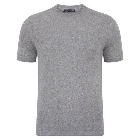 Mens Ultra Fine Cotton Knitted T-Shirt Ash Grey-T-Shirt-Paul James Knitwear-XS-Ash Grey-Urbanheer