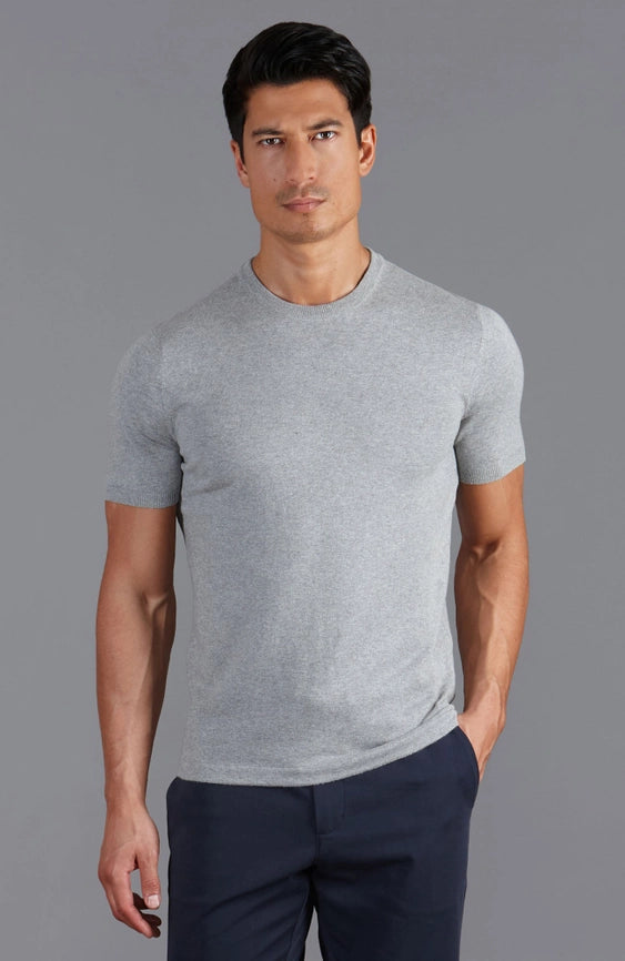 Mens Ultra Fine Cotton Knitted T-Shirt Ash Grey-T-Shirt-Paul James Knitwear-XS-Ash Grey-Urbanheer