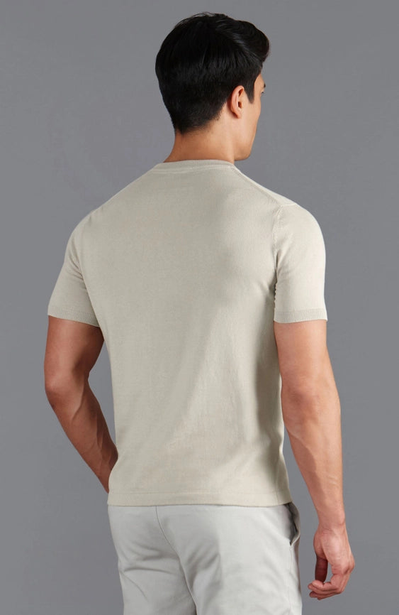 Mens Ultra Fine Cotton Knitted T-Shirt Birch-T-Shirt-Paul James Knitwear-XS-Birch-Urbanheer