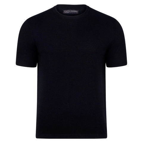 Mens Ultra Fine Cotton Knitted T-Shirt Black-T-Shirt-Paul James Knitwear-XS-Black-Urbanheer