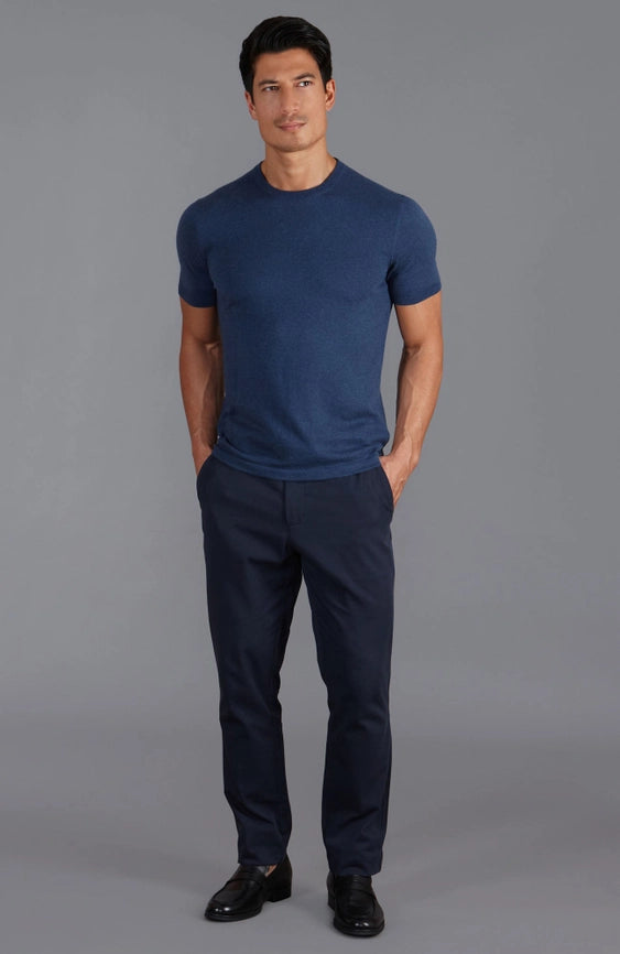 Mens Ultra Fine Cotton Knitted T-Shirt Blue Melange-T-Shirt-Paul James Knitwear-XS-Blue Melange-Urbanheer