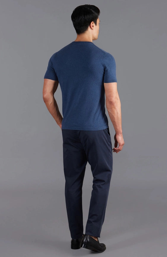 Mens Ultra Fine Cotton Knitted T-Shirt Blue Melange-T-Shirt-Paul James Knitwear-XS-Blue Melange-Urbanheer