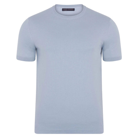 Mens Ultra Fine Cotton Knitted T-Shirt Chalk Blue-T-Shirt-Paul James Knitwear-S-Chalk Blue-Urbanheer