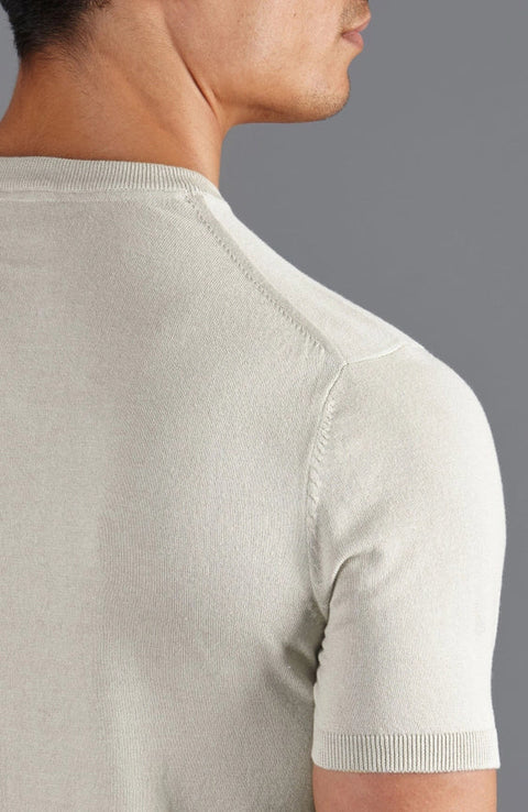 Mens Ultra Fine Cotton Knitted T-Shirt Ecru-T-Shirt-Paul James Knitwear-XS-Ecru-Urbanheer