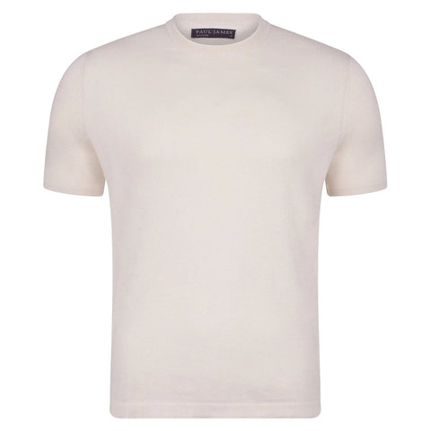 Mens Ultra Fine Cotton Knitted T-Shirt Ecru-T-Shirt-Paul James Knitwear-XS-Ecru-Urbanheer