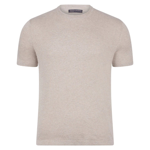Mens Ultra Fine Cotton Knitted T-Shirt Fawn-T-Shirt-Paul James Knitwear-S-Fawn-Urbanheer