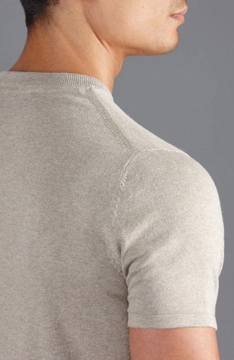 Mens Ultra Fine Cotton Knitted T-Shirt Fawn-T-Shirt-Paul James Knitwear-S-Fawn-Urbanheer