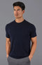 Mens Ultra Fine Cotton Knitted T-Shirt Navy-T-Shirt-Paul James Knitwear-XS-Navy-Urbanheer