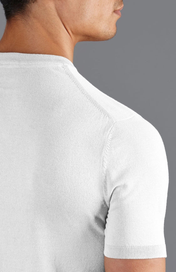 Mens Ultra Fine Cotton Knitted T-Shirt White-T-Shirt-Paul James Knitwear-XS-White-Urbanheer