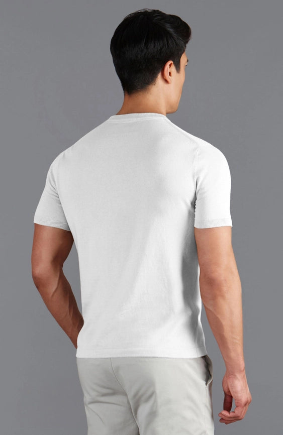 Mens Ultra Fine Cotton Knitted T-Shirt White-T-Shirt-Paul James Knitwear-XS-White-Urbanheer
