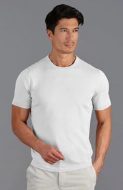 Mens Ultra Fine Cotton Knitted T-Shirt White-T-Shirt-Paul James Knitwear-XS-White-Urbanheer