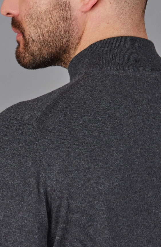 Mens Ultra Fine Cotton Mock Turtle Neck Jumper Anthracite Grey-Jumper-Paul James Knitwear-XS-Urbanheer