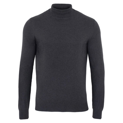 Mens Ultra Fine Cotton Mock Turtle Neck Jumper Anthracite Grey-Jumper-Paul James Knitwear-XS-Urbanheer