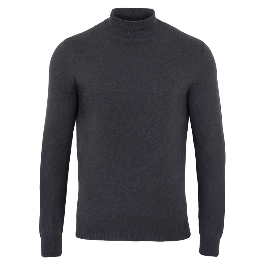 Mens Ultra Fine Cotton Mock Turtle Neck Jumper Anthracite Grey-Jumper-Paul James Knitwear-XS-Urbanheer