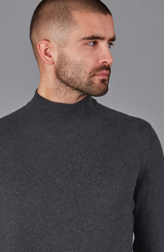 Mens Ultra Fine Cotton Mock Turtle Neck Jumper Anthracite Grey-Jumper-Paul James Knitwear-XS-Urbanheer