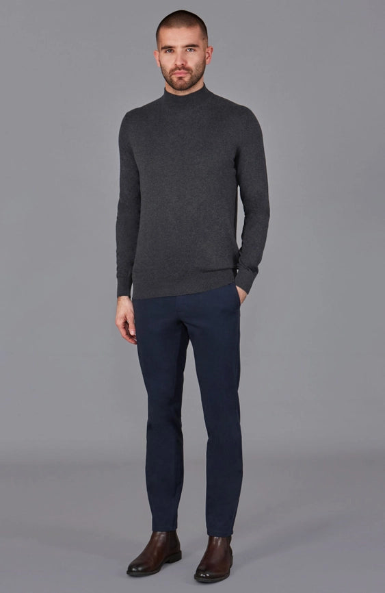 Mens Ultra Fine Cotton Mock Turtle Neck Jumper Anthracite Grey-Jumper-Paul James Knitwear-XS-Urbanheer