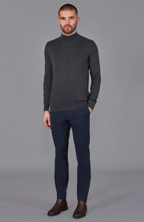 Mens Ultra Fine Cotton Mock Turtle Neck Jumper Anthracite Grey-Jumper-Paul James Knitwear-XS-Urbanheer