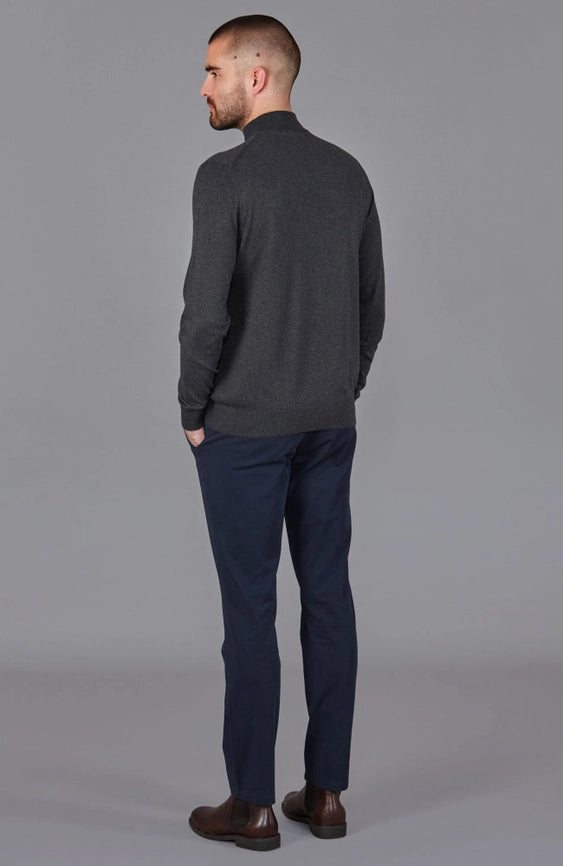 Mens Ultra Fine Cotton Mock Turtle Neck Jumper Anthracite Grey-Jumper-Paul James Knitwear-XS-Urbanheer