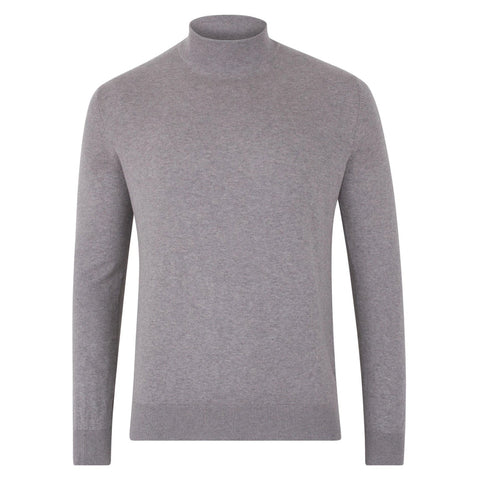 Mens Ultra Fine Cotton Mock Turtle Neck Jumper Ash Grey-Jumper-Paul James Knitwear-XS-Urbanheer