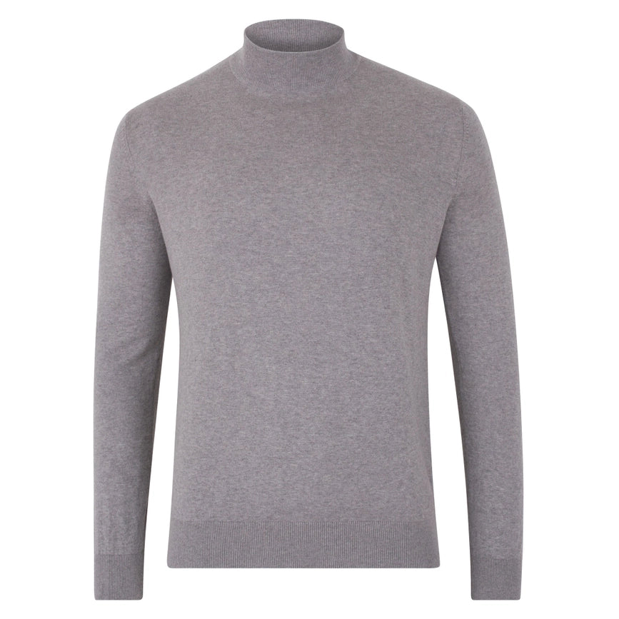 Mens Ultra Fine Cotton Mock Turtle Neck Jumper Ash Grey-Jumper-Paul James Knitwear-XS-Urbanheer