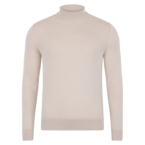 Mens Ultra Fine Cotton Mock Turtle Neck Jumper Birch-Jumper-Paul James Knitwear-XS-Urbanheer