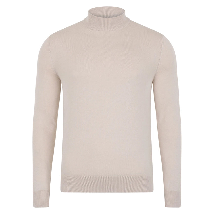 Mens Ultra Fine Cotton Mock Turtle Neck Jumper Birch-Jumper-Paul James Knitwear-XS-Urbanheer