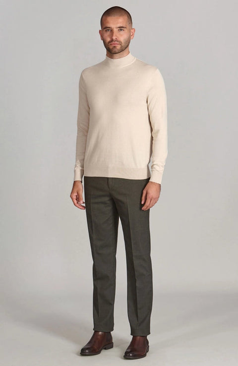 Mens Ultra Fine Cotton Mock Turtle Neck Jumper Birch-Jumper-Paul James Knitwear-XS-Urbanheer