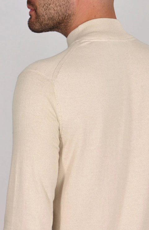 Mens Ultra Fine Cotton Mock Turtle Neck Jumper Birch-Jumper-Paul James Knitwear-XS-Urbanheer