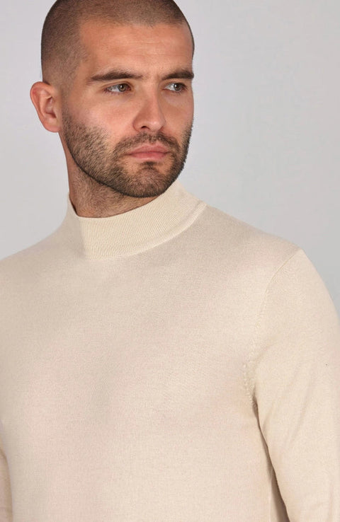 Mens Ultra Fine Cotton Mock Turtle Neck Jumper Birch-Jumper-Paul James Knitwear-XS-Urbanheer