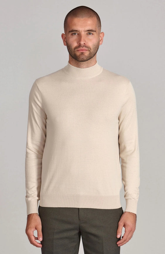 Mens Ultra Fine Cotton Mock Turtle Neck Jumper Birch-Jumper-Paul James Knitwear-XS-Urbanheer