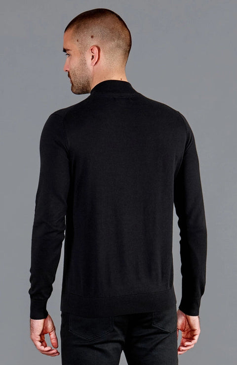 Mens Ultra Fine Cotton Mock Turtle Neck Jumper Black-Jumper-Paul James Knitwear-XS-Urbanheer