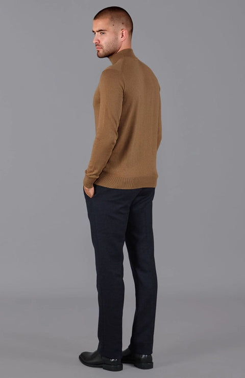 Mens Ultra Fine Cotton Mock Turtle Neck Jumper Camel-Jumper-Paul James Knitwear-S-Urbanheer