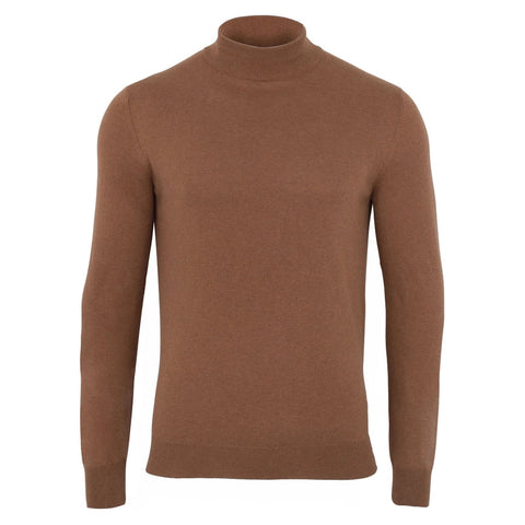 Mens Ultra Fine Cotton Mock Turtle Neck Jumper Camel-Jumper-Paul James Knitwear-S-Urbanheer