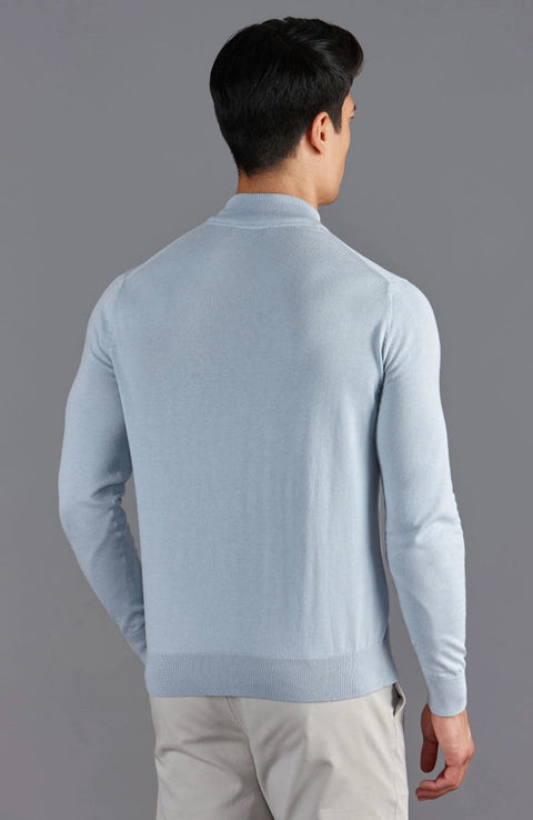 Mens Ultra Fine Cotton Mock Turtle Neck Jumper Chalk Blue-Jumper-Paul James Knitwear-XS-Urbanheer