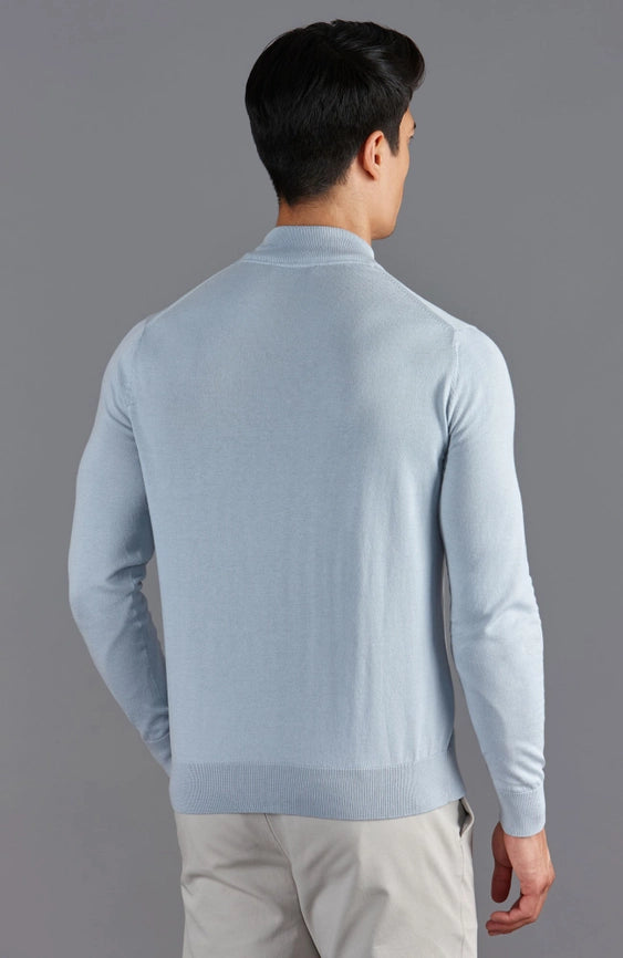 Mens Ultra Fine Cotton Mock Turtle Neck Jumper Chalk Blue-Jumper-Paul James Knitwear-XS-Urbanheer