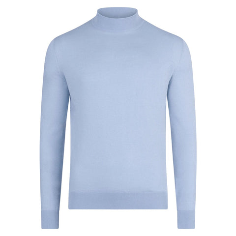 Mens Ultra Fine Cotton Mock Turtle Neck Jumper Chalk Blue-Jumper-Paul James Knitwear-XS-Urbanheer