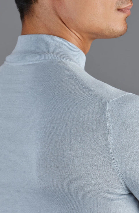 Mens Ultra Fine Cotton Mock Turtle Neck Jumper Chalk Blue-Jumper-Paul James Knitwear-XS-Urbanheer
